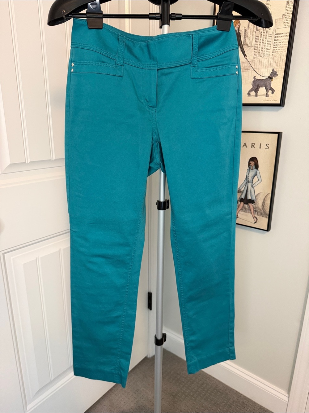 White House Black Market Teal Cropped Straight-Leg Pants